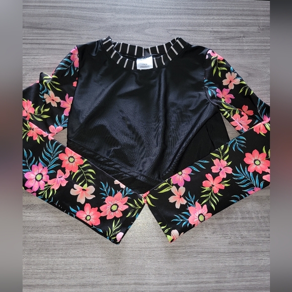 Art Class Girls Floral Sleeve Bathing Suit Top - Picture 1 of 4
